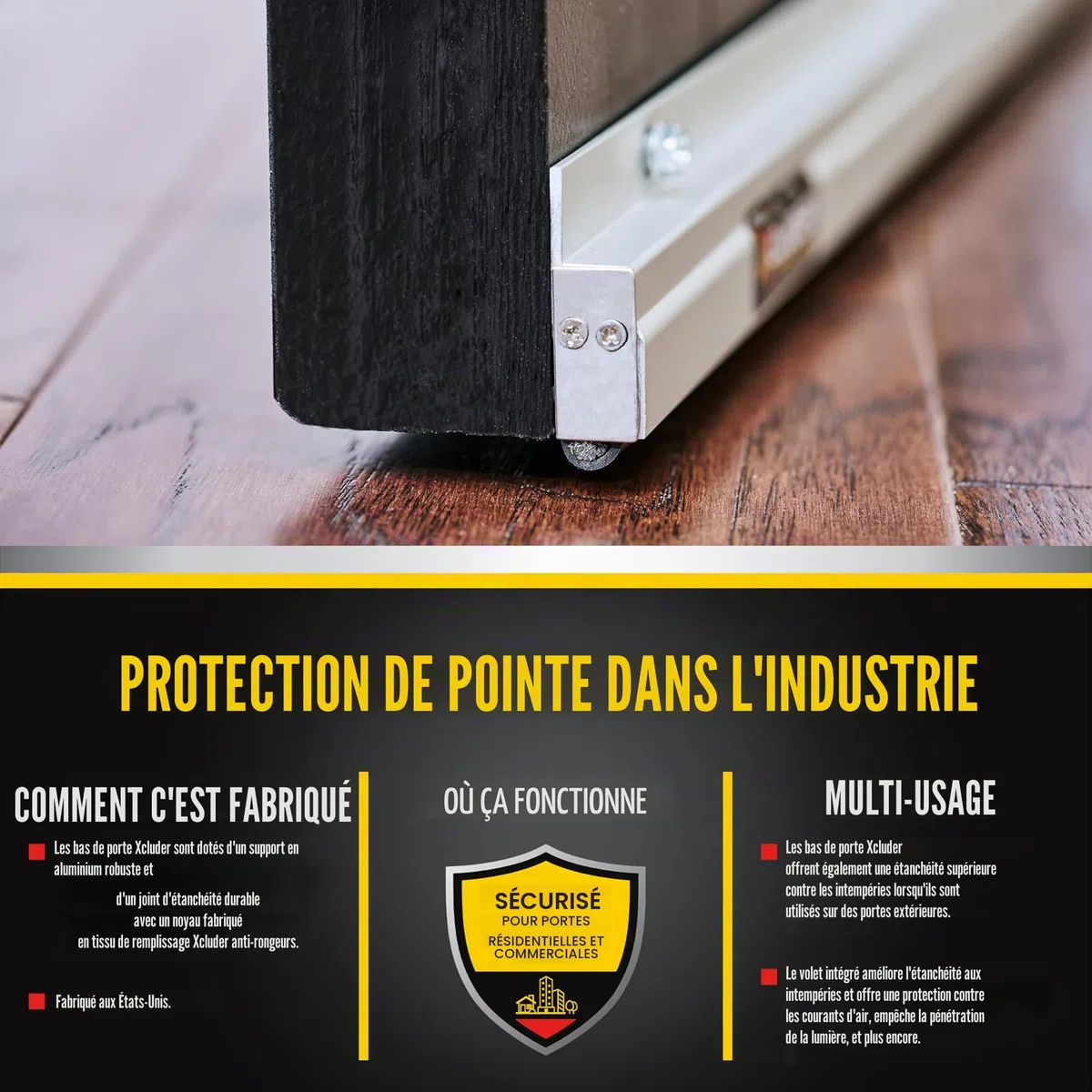 Xcluder Lot de 2 balayages de Porte à Profil Bas de 91,4 cm en Aluminium – Scelle Les rongeurs et Les parasites, étanchéité améliorée Contre Les intempéries, Facile à Installer, Protection Contre Les