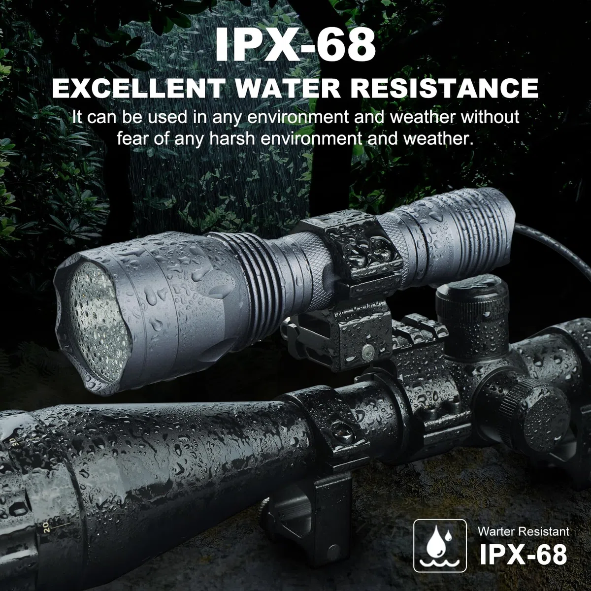 TC10 Kit de lampe de chasse, lumières vertes jusqu'à 1200 m, lampe de chasse haute puissance pour coyote, prédateur, Varmint, Coon & Hog - Éclairage 1600 lumens 1200 m