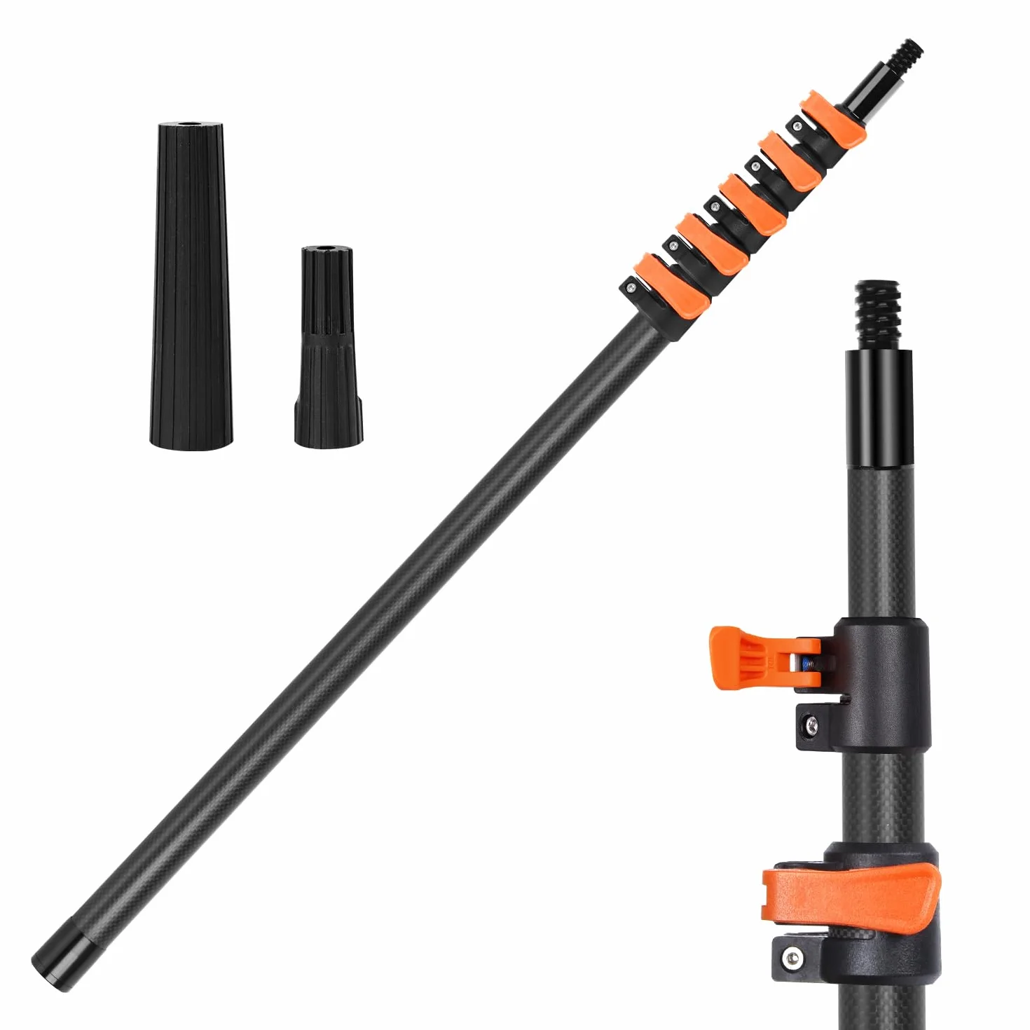 Perche télescopique en fibre de carbone 7,32 m/24 pieds, Rallonge télescopique ajustable pour rouleau à peinture et nettoyage, manche telescopique polyvalente légère et stable pour outils de nettoyage