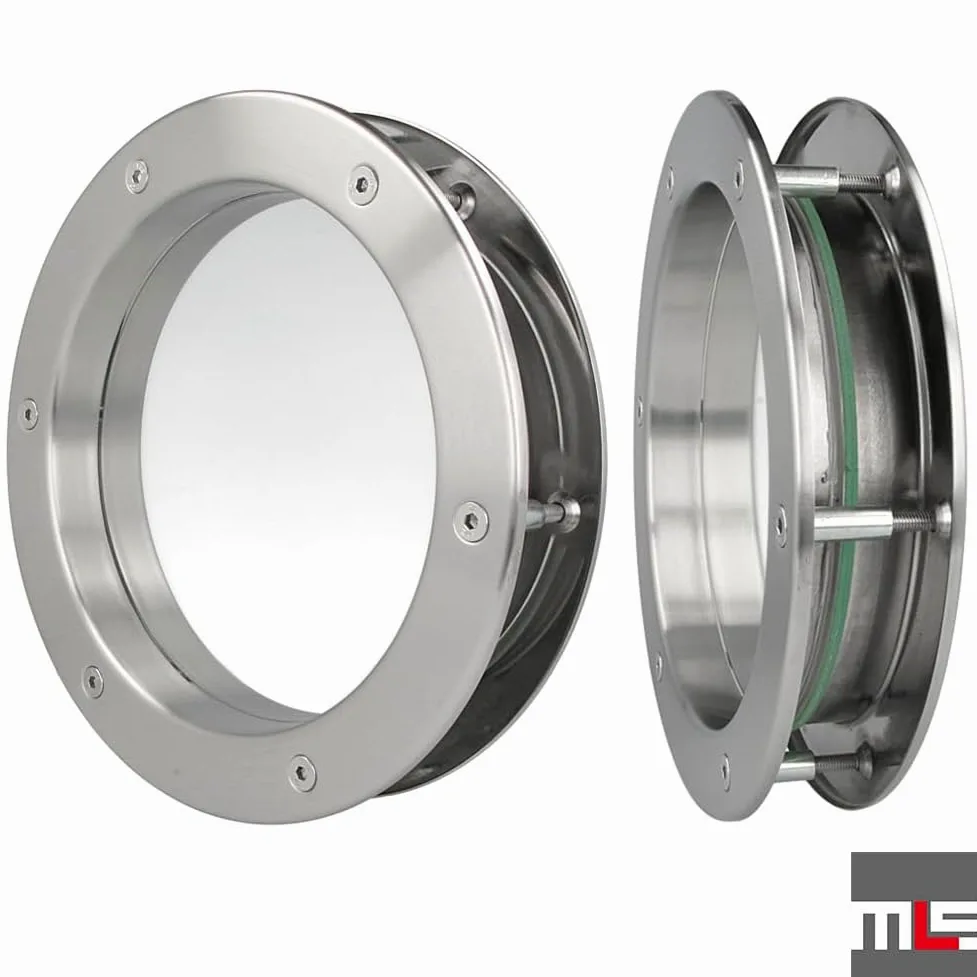 MLS Hublot B4000, Pour Portes, en Acier Inoxydable, Verre de Sécurité Feuilleté, Convient Aux Portes de 40 mm D'épaisseur, Vis de Fixation Visibles des Deux Côtés, 400 mm de Diamètre, Verre Clair