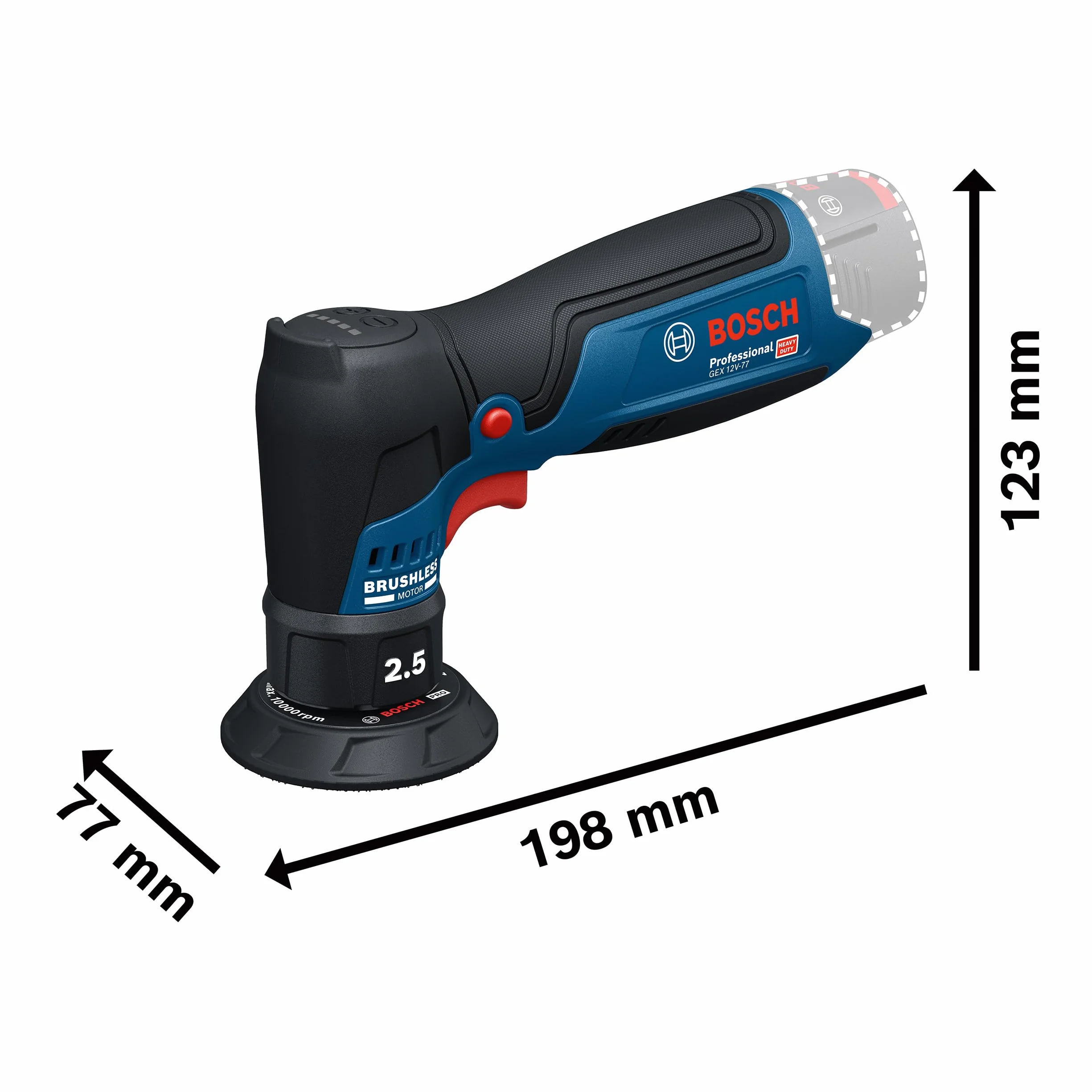Bosch Professional 12V System Ponceuse excentrique sans fil GEX 12V-77 (inclus support plateau velcro monté de 77 mm, clé de serrage)