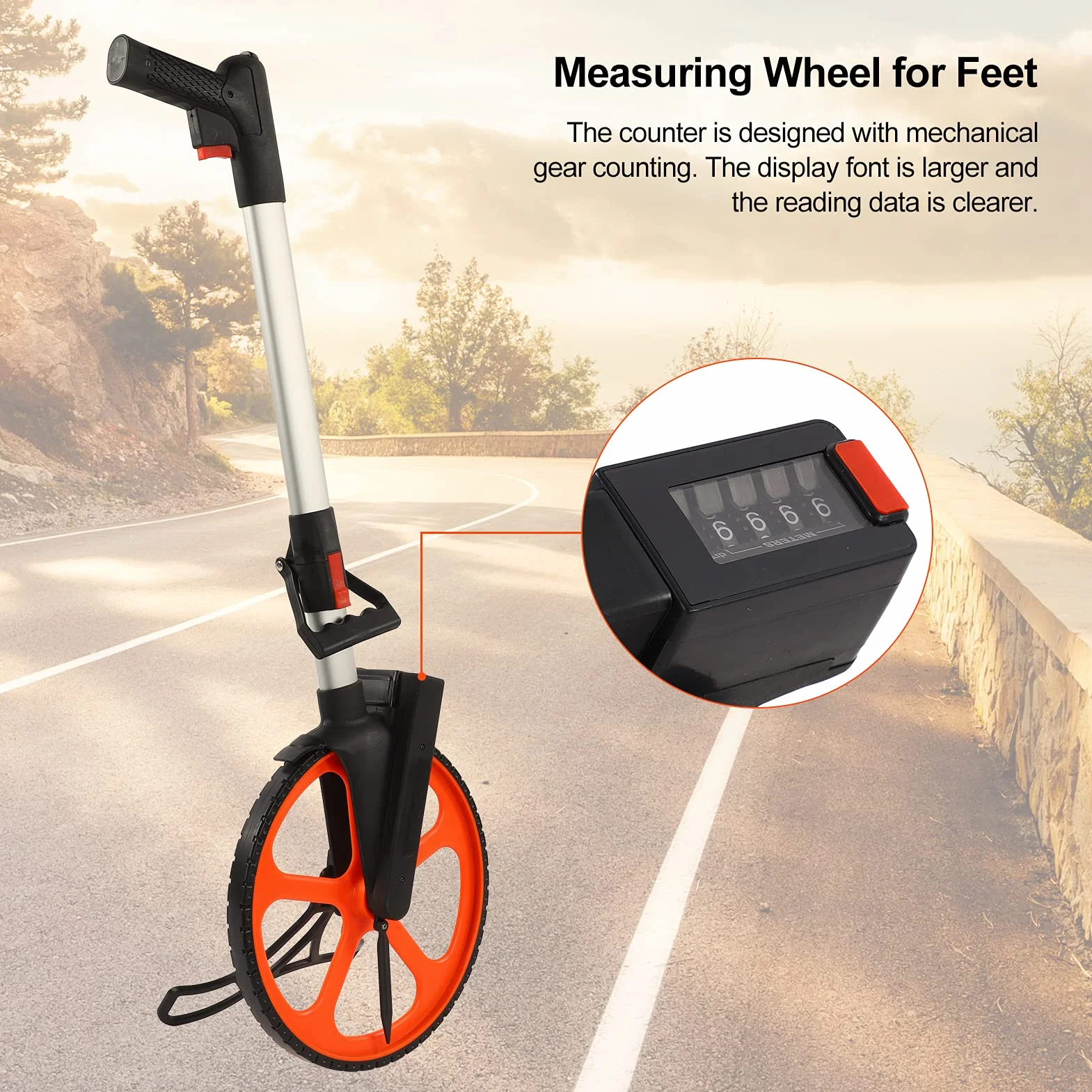 Roue de Mesure Manuelle avec Compteur Mécanique, Plage de Mesure 0-9999,9 M/0-9999,9 Pieds, Roue de Mesure en Nylon et PC et Alliage D'aluminium