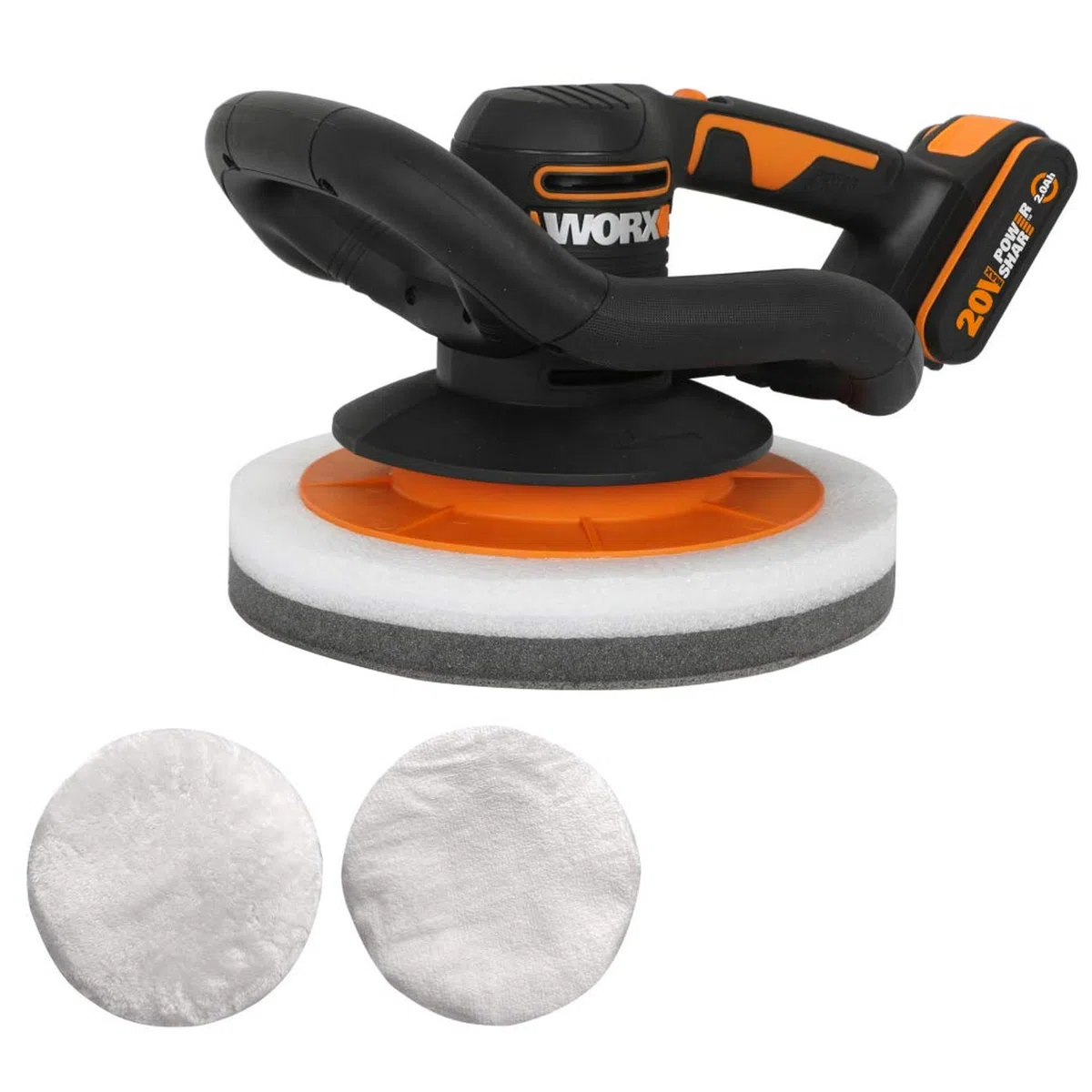 WORX Polisseuse Orbitale sans Fil 20V WX856, Plaque de 254 mm, Moteur Puissant, Design Compact et Ergonomique, Avec 2 Bonnets de Haute Qualité, Livrée avec Batterie et Chargeur