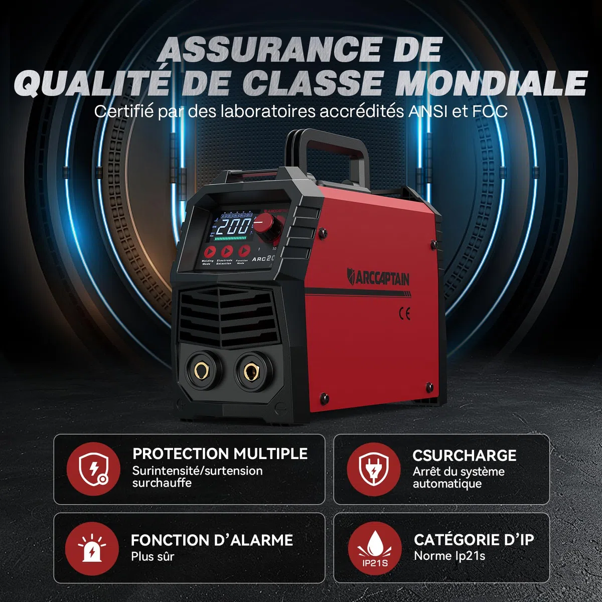 ARCCAPTAIN Poste a Souder Arc/Lift TIG 200 A avec Grand écran LED, Poste à Souder Inverter avec Contrôle Synergique,230V Machine a Souder con IGBT, Hot Start, Arc-Force, Anti-Stick