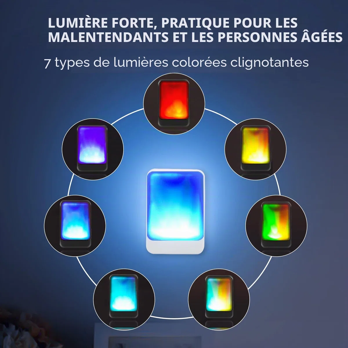 Sonnette de porte avec 7 couleurs de lumière vive et 4 volumes - Sonnette sans fil de 182,9 m - Pour la maison/le bureau - Convient pour les personnes âgées et malentendantes - 3 émetteurs avec 5