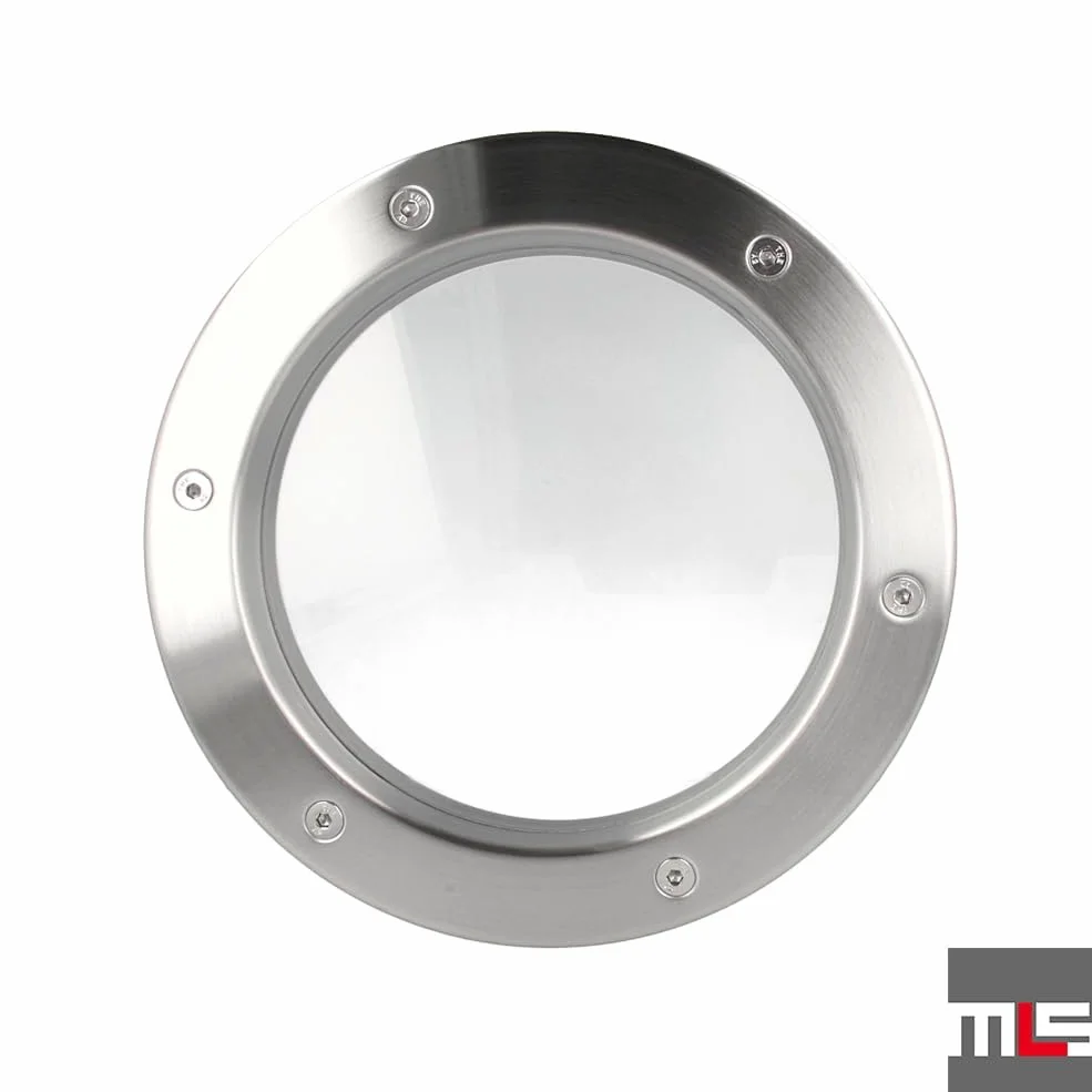 MLS Hublot B4000, Pour Portes, en Acier Inoxydable, Verre de Sécurité Feuilleté, Convient Aux Portes de 40 mm D'épaisseur, Vis de Fixation Visibles des Deux Côtés, 400 mm de Diamètre, Verre Clair