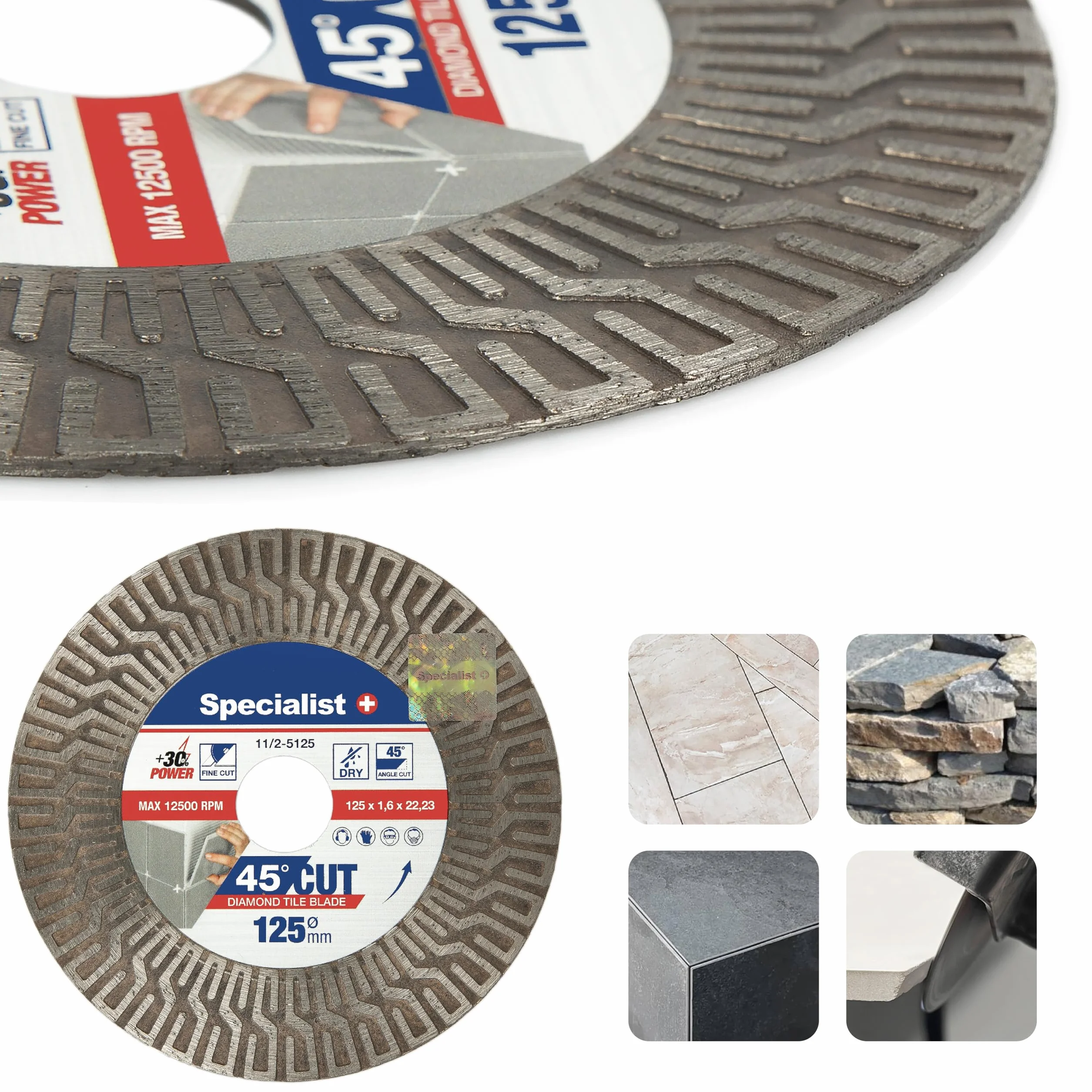 Specialist+ Kit de découpe de carreaux pour meuleuse d'angle - Coupe-carreaux manuel à 45 degrés et disque diamant de 125 mm, disque diamant ultra-mince pour carrelage, céramique, marbre