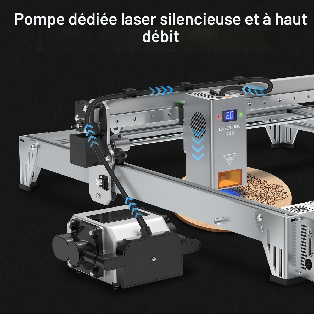 LASER TREE Air Assist, pompe à air pour découpeur et graveur laser, débit d'air réglable 10-30 L/Min pour la découpe et la gravure laser, coupe nette des bords lisses, 220V