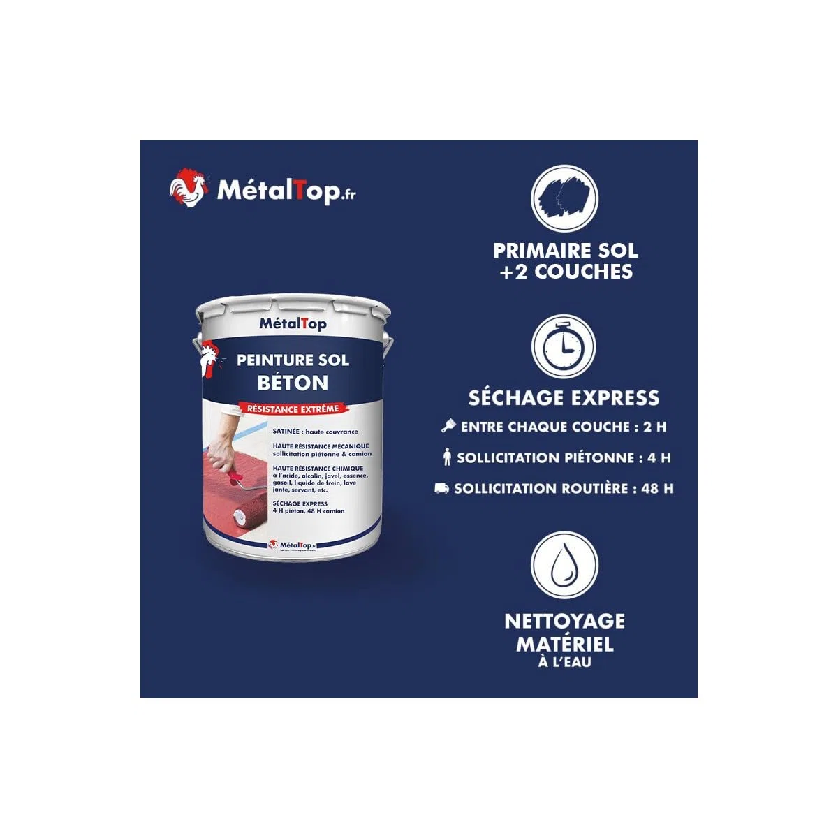 Metaltop - Peinture Sol Beton - Gris poussière - RAL 7037-1 L - Protection et décoration pour sols en béton ou ciment