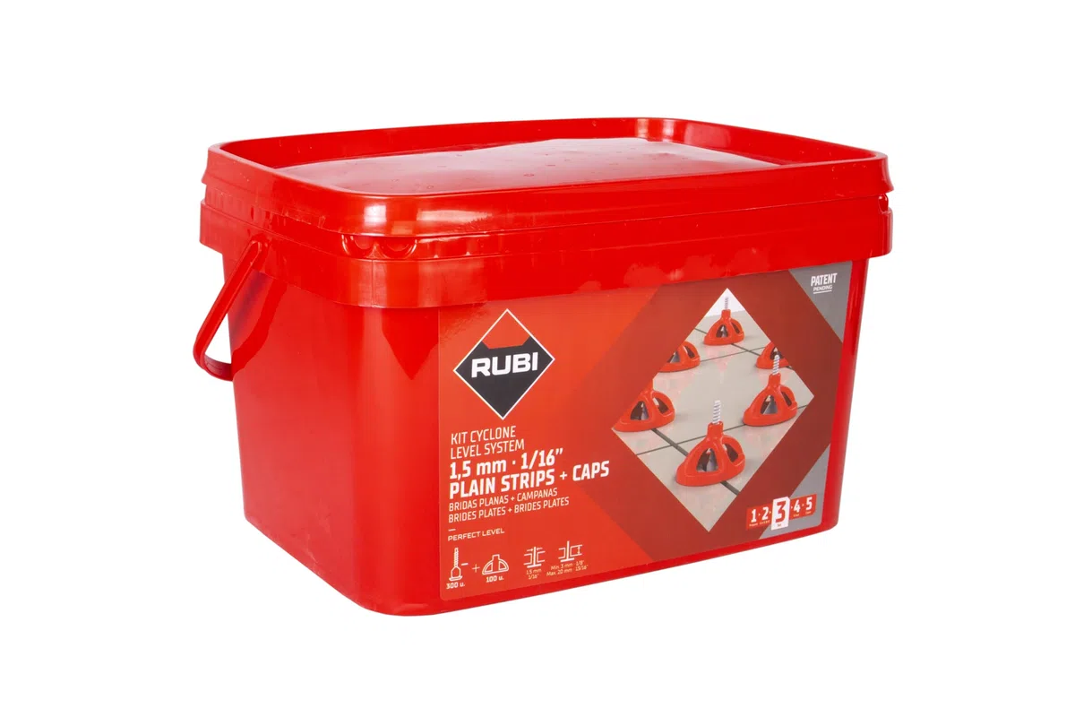 RUBI | Kit Cyclone Level System Se Compose de 300 bases de 5 mm et 100 coupelles réutilisables | Idéal pour la pose de carreaux grand format (taille minimale requise : 30 x 30 cm)