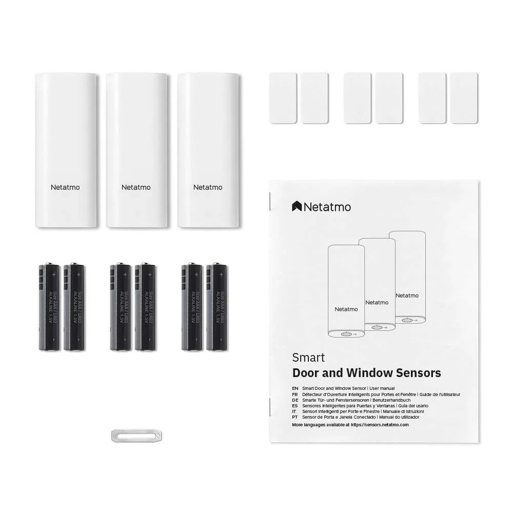 Netatmo Détecteurs d’Ouverture Intelligents pour Portes et Fenêtres, sans Fil, monoblocs, Lot de 3, détection des Vibrations - DTG-FR