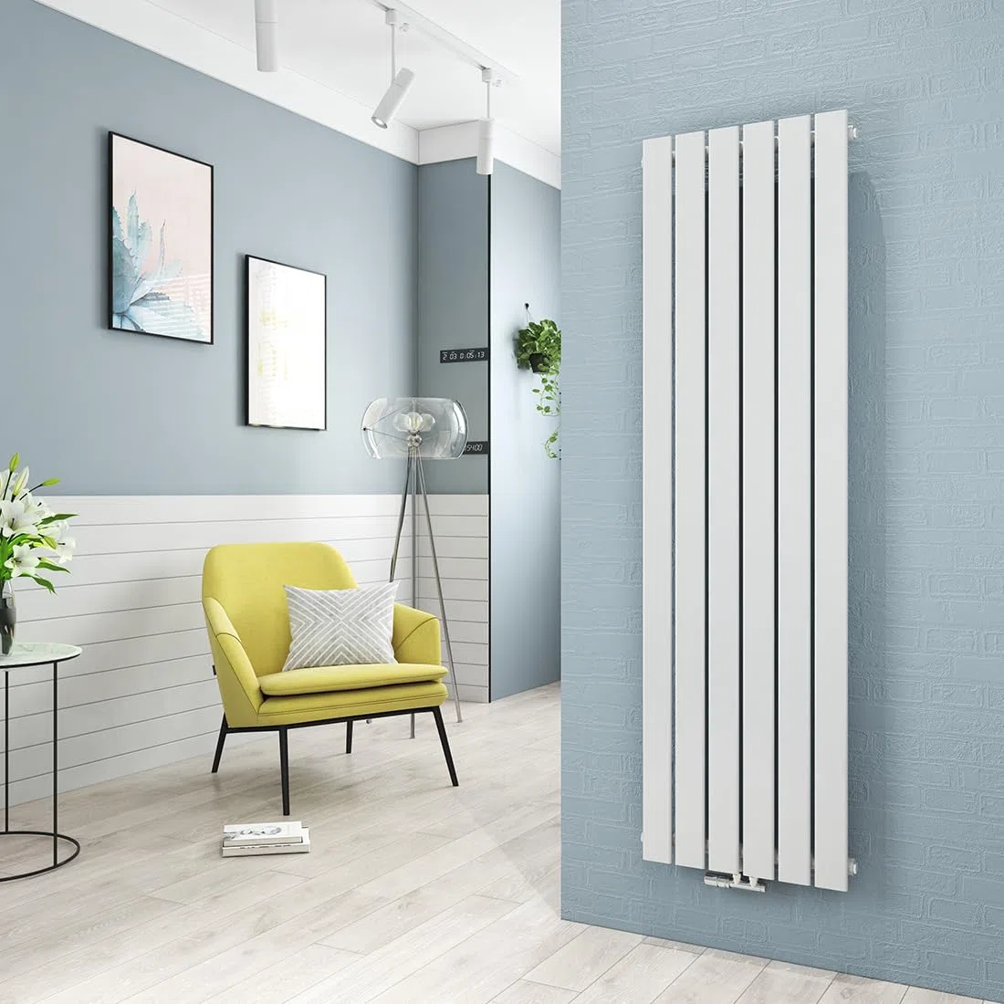 Heilmetz Radiateur à Eau Chaude 1600 x 460 mm, 1670W radiateur eau, Panneau Plat Simple couche, Connexion Centrale, Montage Mural Vertical, Design Blanc