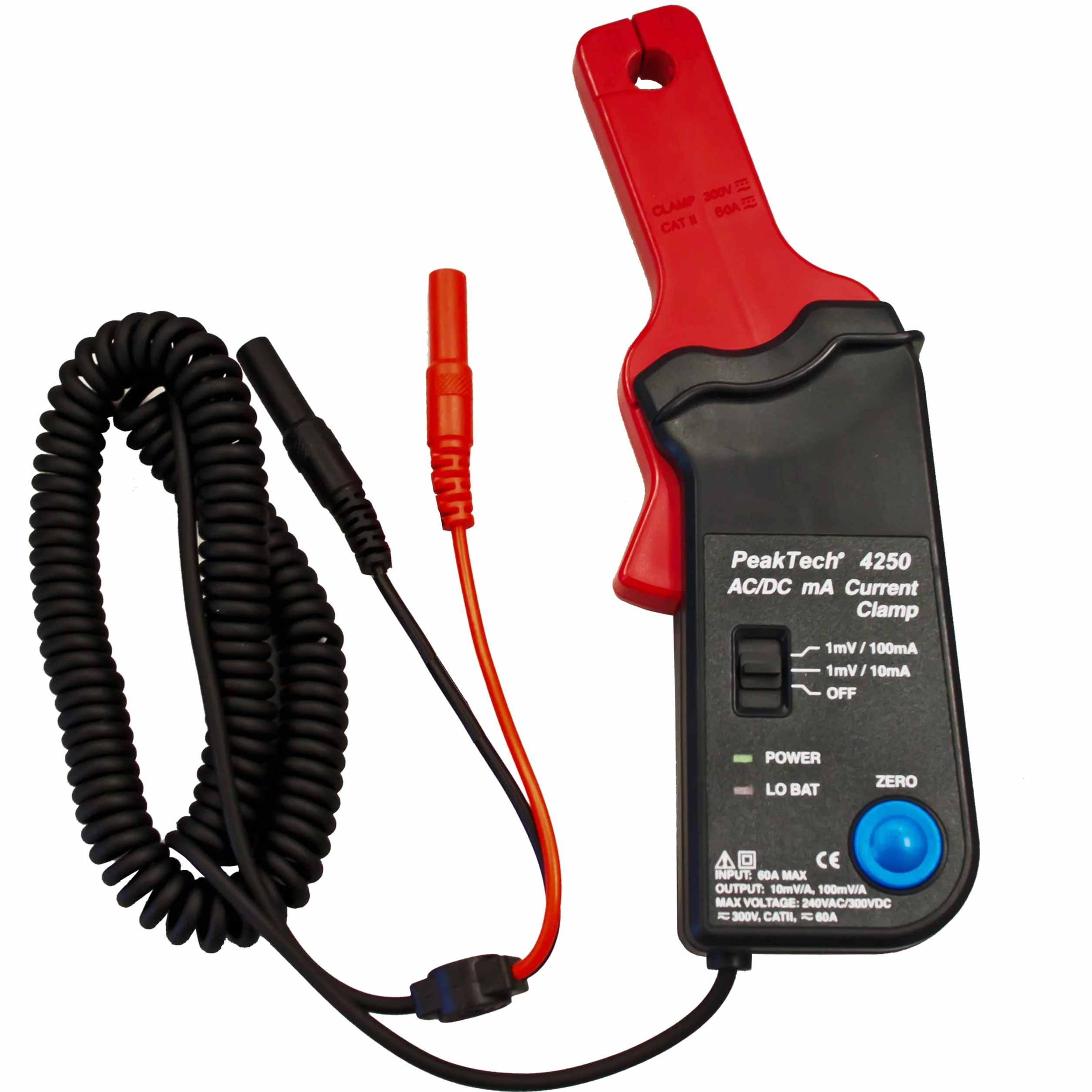 PeakTech P 4250 Adaptateur de pince de courant pour multimètre AC/DC avec fiches de 4 mm Réglage du zéro pour ampérométrie en courant continu
