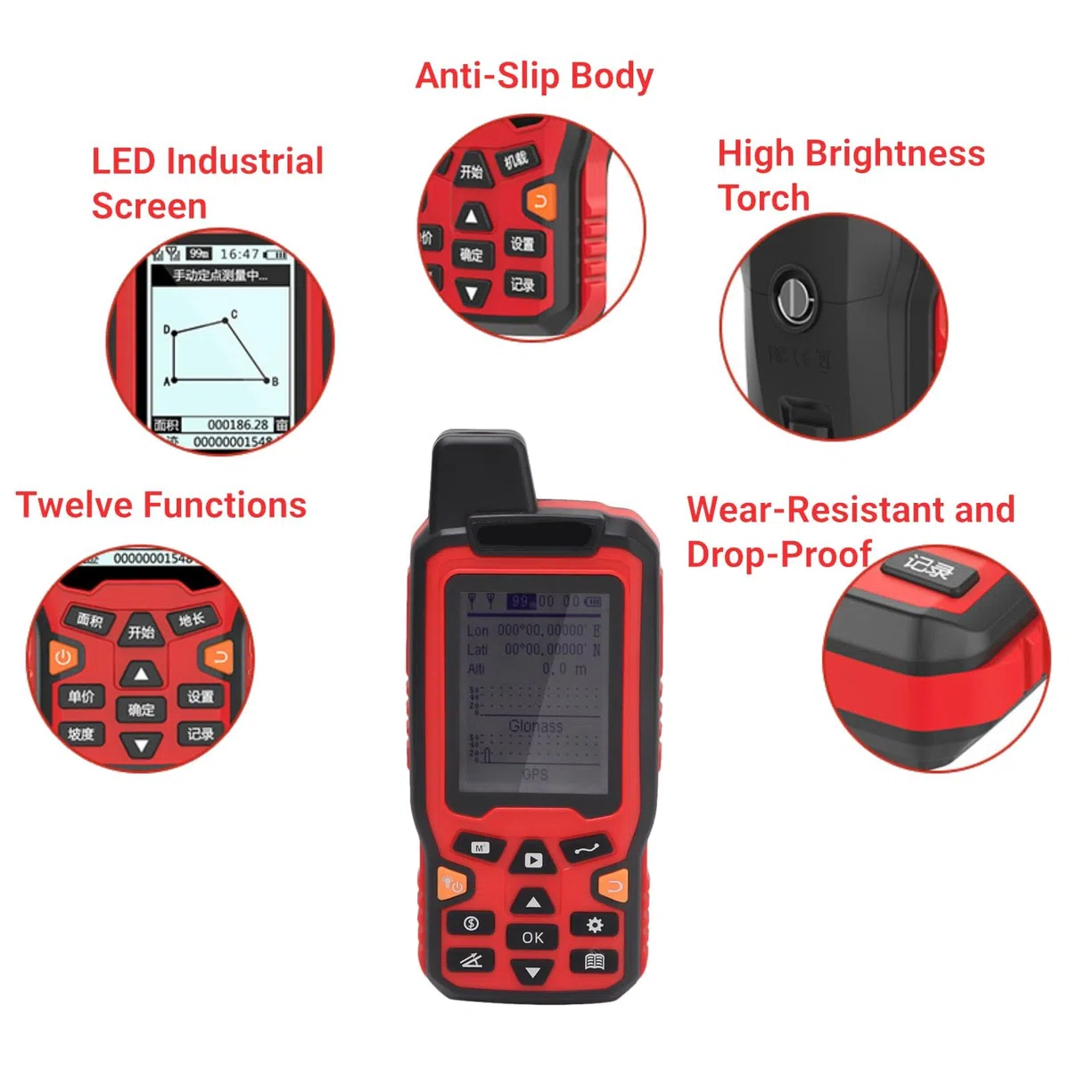 Compteur de Surface de Terrain Portable Compteur de Zone de Navigation GPS avec Écran LCD de 2,4 Pouces pour L'affichage de la Longueur de la Zone en Temps Réel