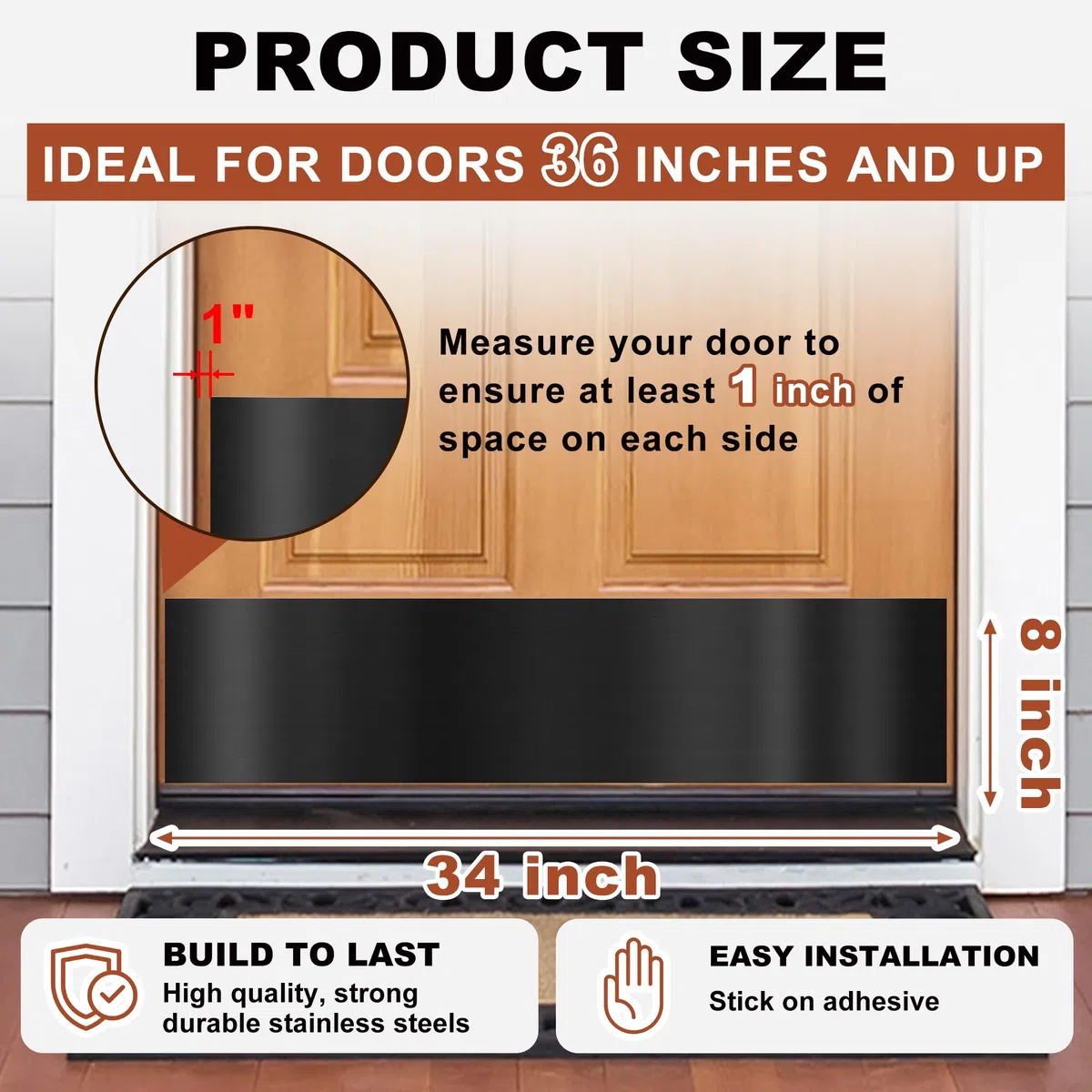 Lot de 4 plaques autocollantes en acier inoxydable pour bas de porte, 20,3 x 86,4 cm, noir foncé
