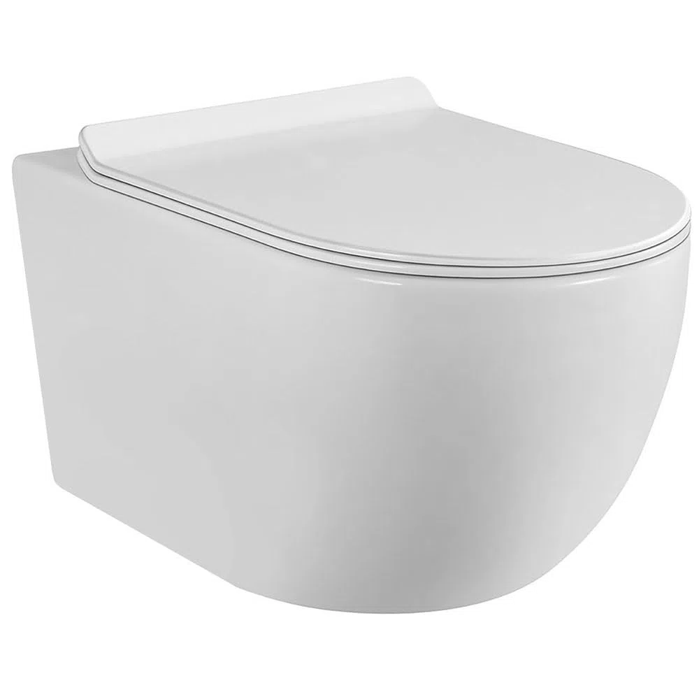 WC Suspendu Blanc Sans Bride avec Fixations Invisibles + Abattant Ultra Fin Déclipsable + Frein de Chute (Blanc)