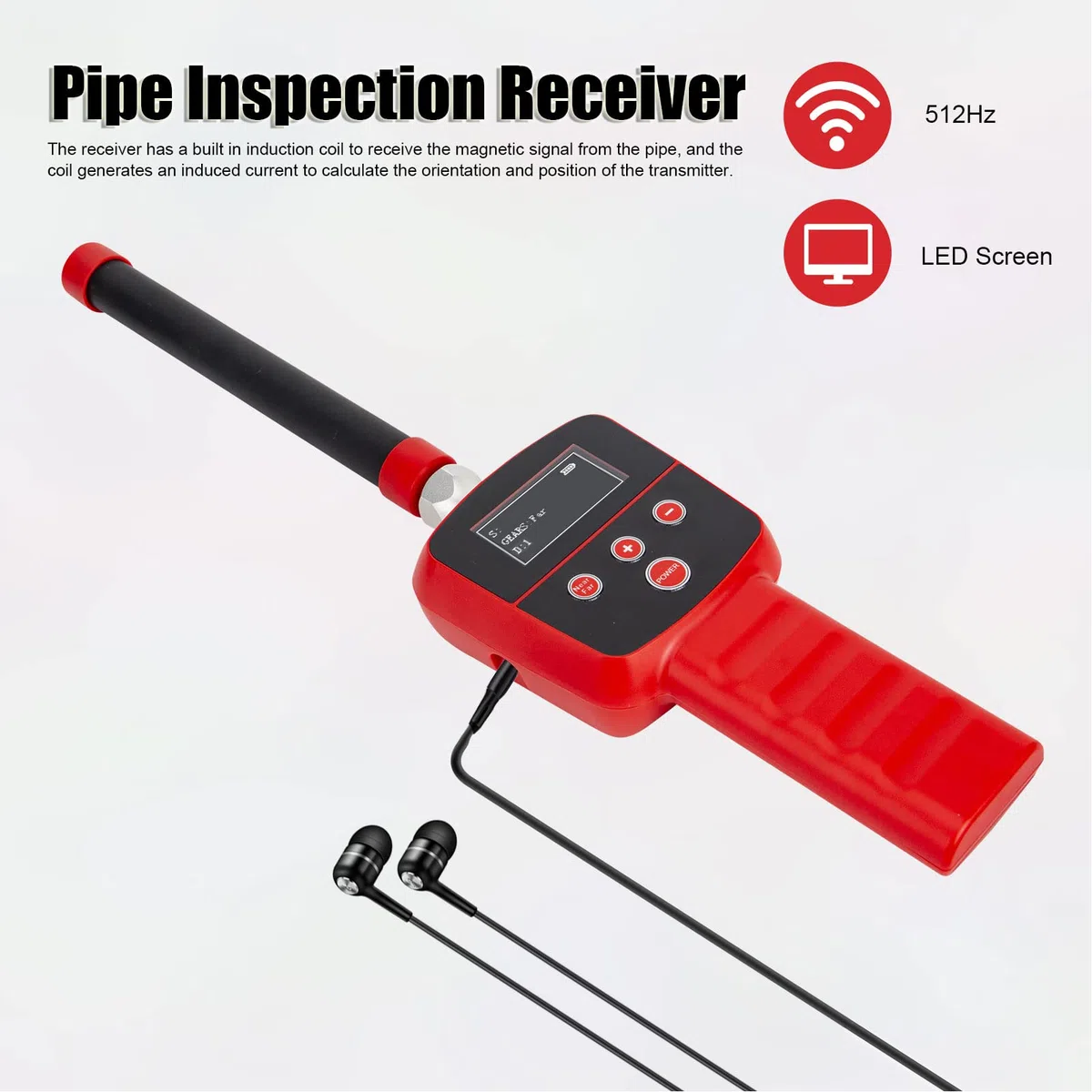 Localisateur de Tuyau 512HZ Récepteur Sonde Émetteur Localisateur de Caméra D'égout avec écran LED Bobine D'induction Intégrée pour L'exploration Souterraine