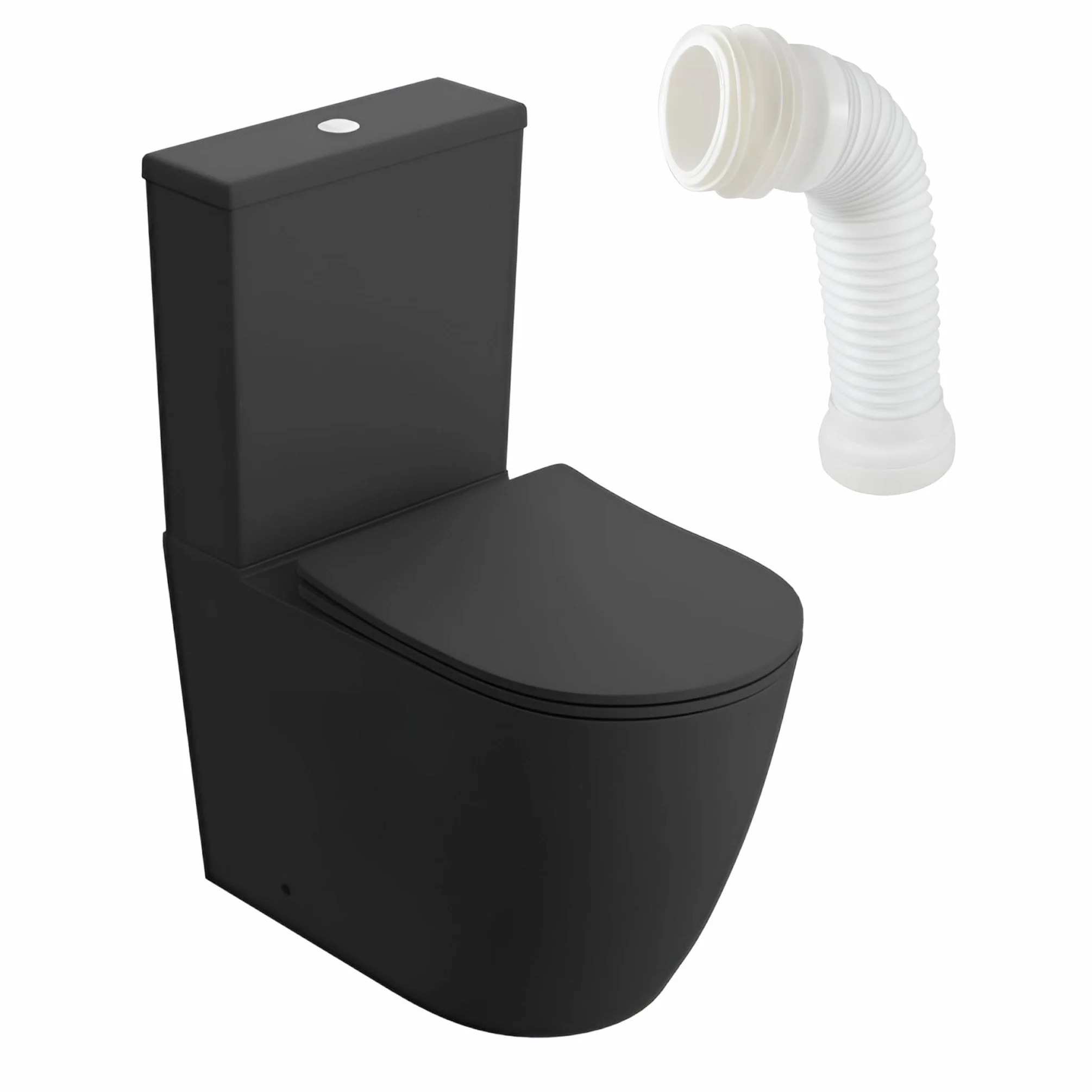 LAVITA Eendelig staand toilet met ingebouwde spoelkast NAUTILIUS BLACK WC-deksel met softclose Keramisch toilet Randloos toiletpot Toiletpot Staand + WC-aansluitstuk