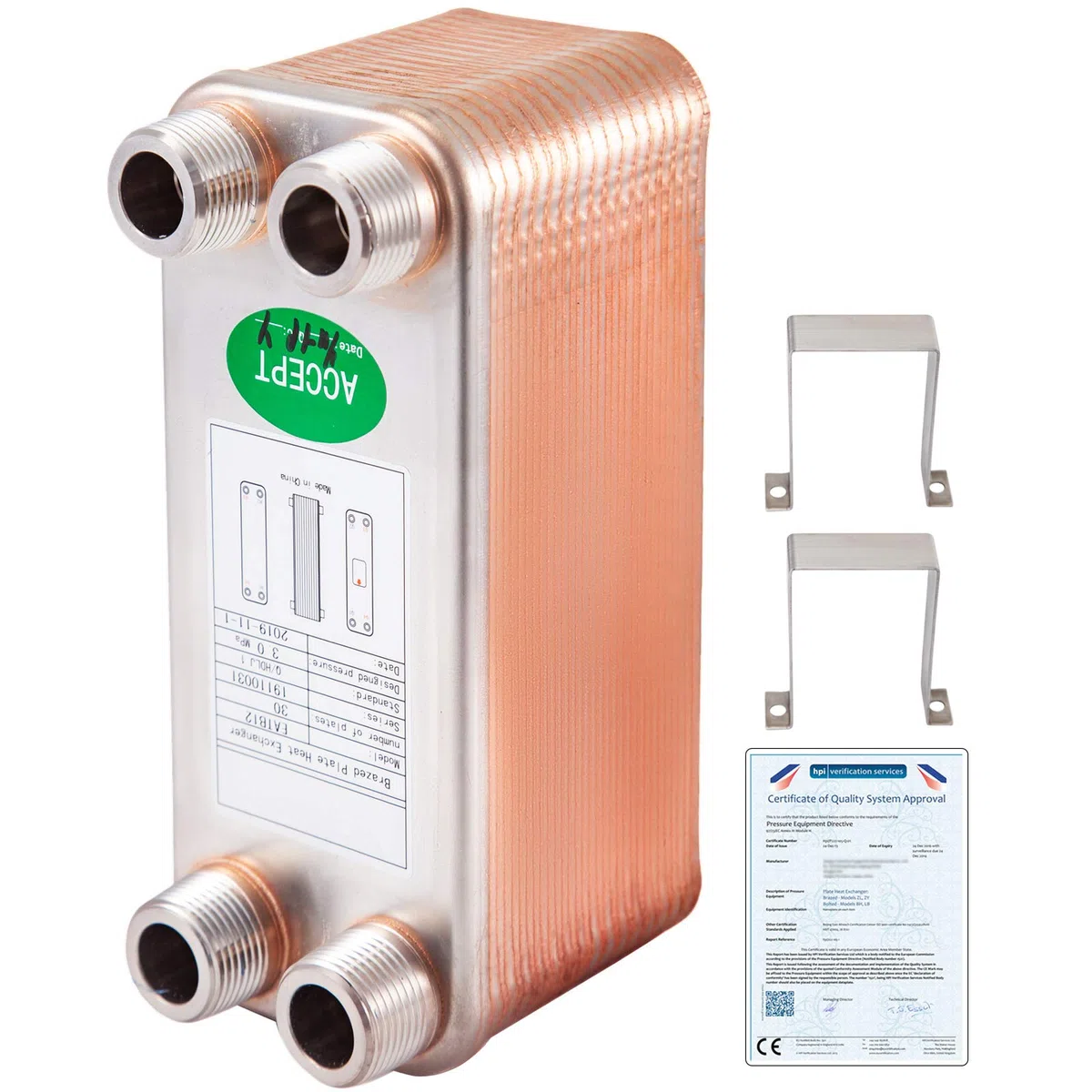 VEVOR Echangeur Thermique 1230MN34 Echangeur De Chaleur Thermique à 30 Plaques pour le refroidissement d'huile industrielle/les évaporateurs de réfrigérant/les condenseurs