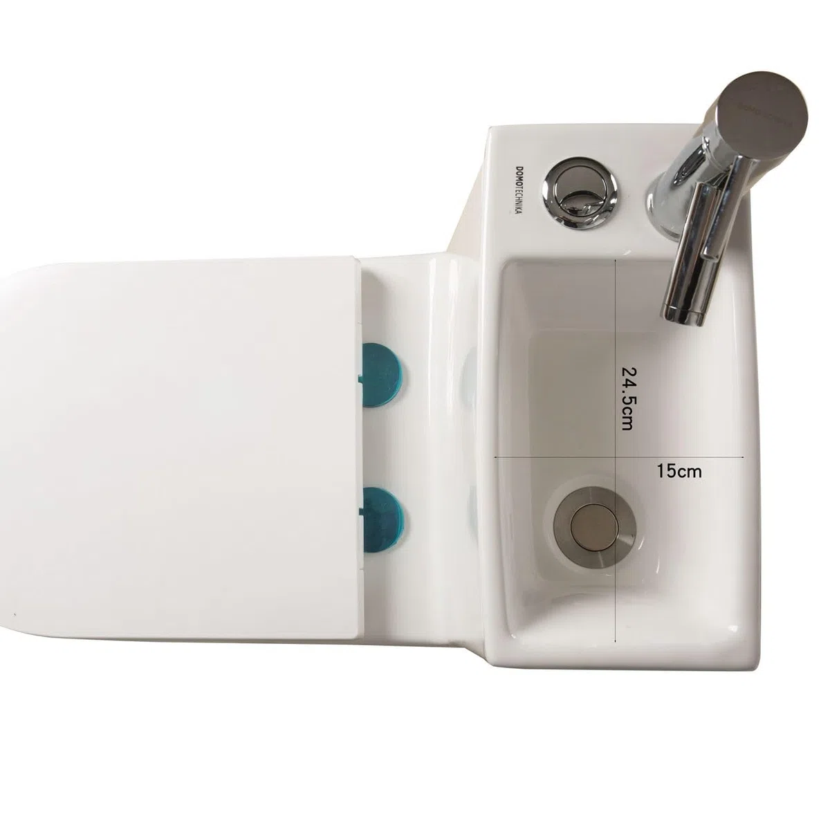Compact Toilet 2-en-1 avec bassin de lavage intégré et robinet chromé - WC en céramique blanc économisant de l'espace