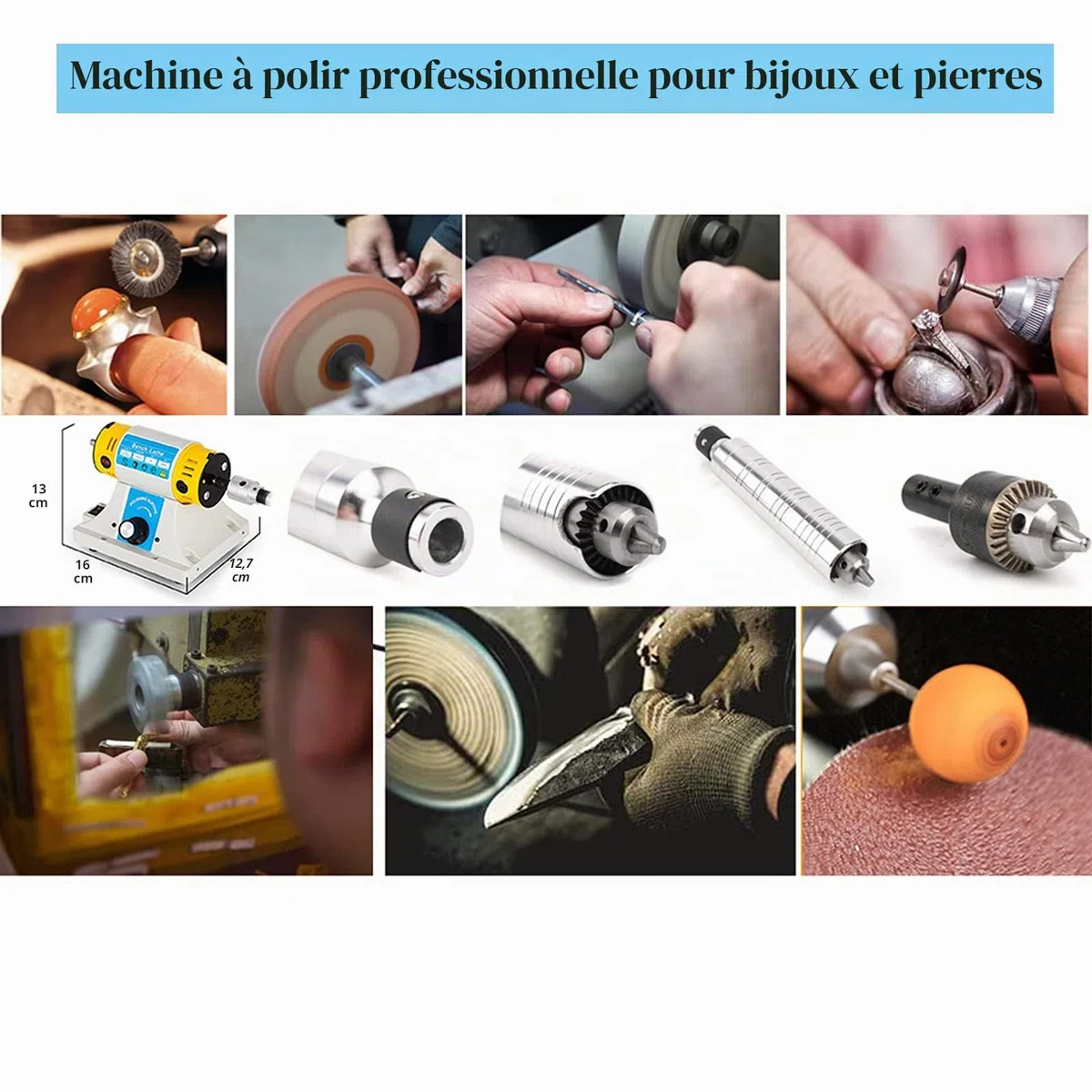 Polisseuses électriques, Machines de polissage, polisseuse de banc 350 W, mini bijoux polissage de roches polissage, kits d'outils de bureau, vitesse variable 0 ~ 10000 tr/min, bricolage Rock Gem Jade